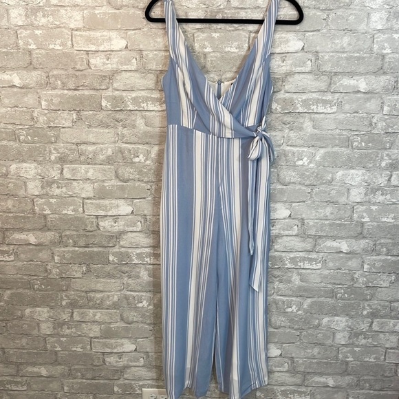 Lulus Sunny Shores Light Blue Striped Tie-Front Culotte Jumpsuit - Picture 5 of 9